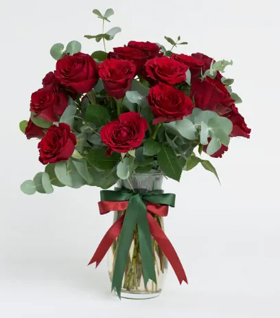25 Red Roses in Crystal Cylinder Vase