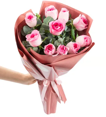 Somon Buket Kağıdında 10'lu Pembe Gül Buketi